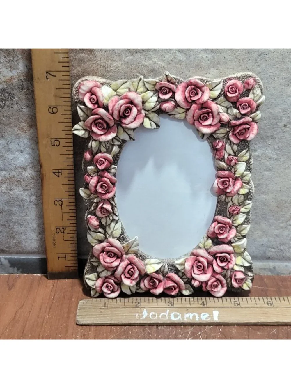 Vintage Hand Painted 3D Rose Picture Photo Frame